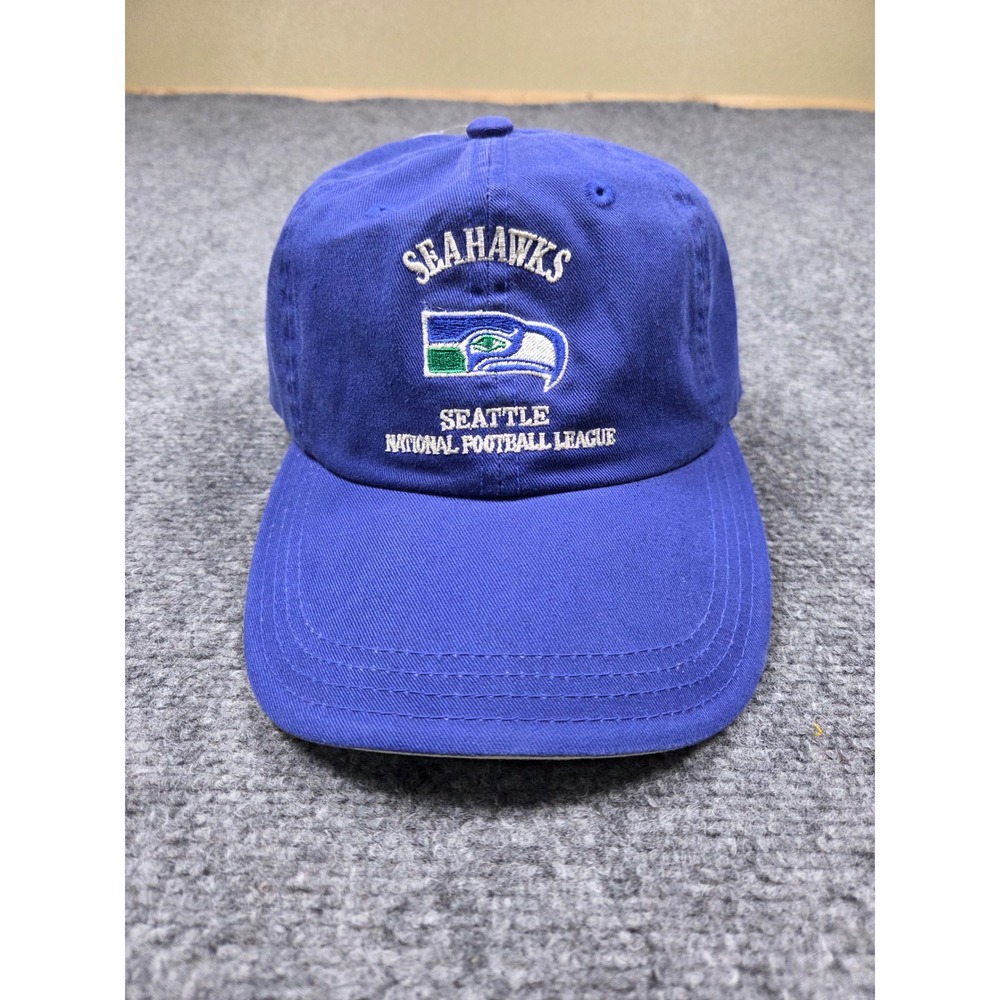 Vintage 90s Seattle Seahawks Hat OSFA Puma Blue Cotton Adjustable Strapback